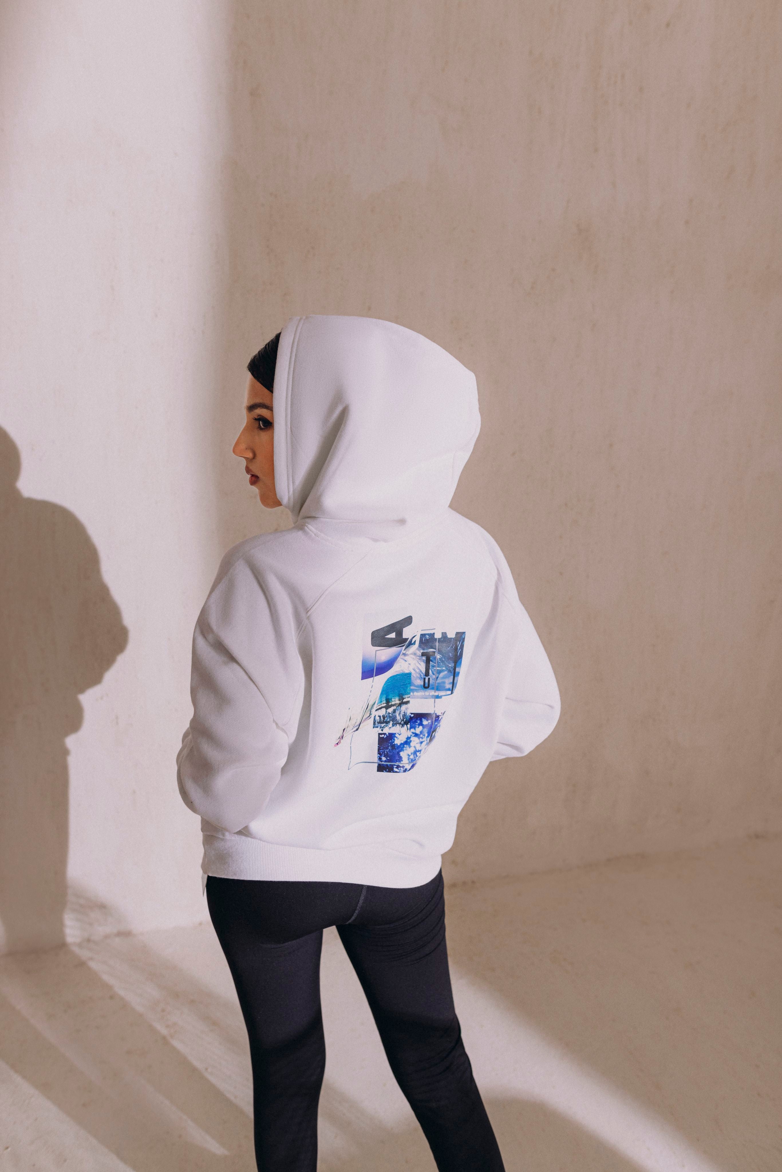 Graphic Printed White Oversize Hoodie