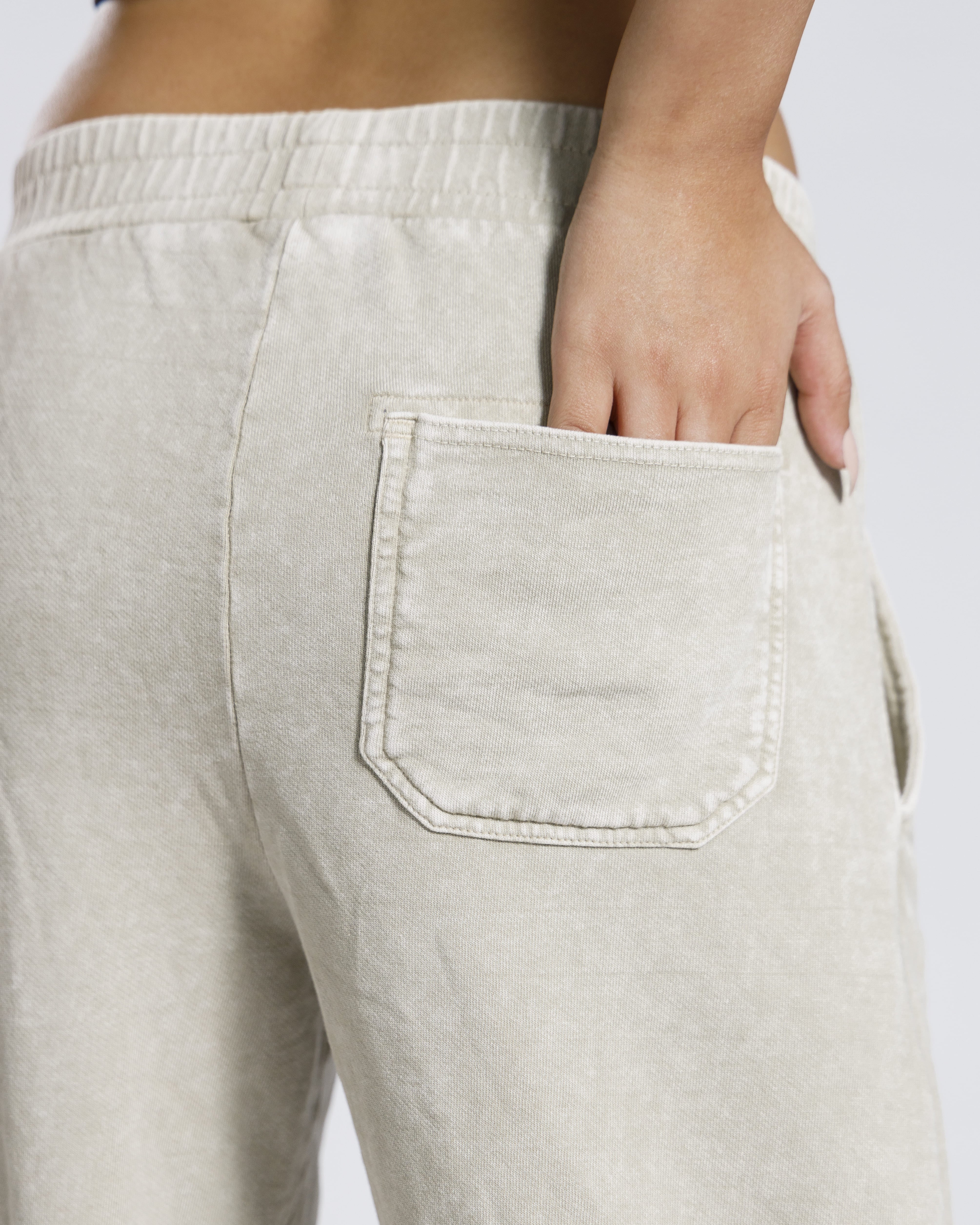 Women elastic waist washed trousers detail beige Pakistan