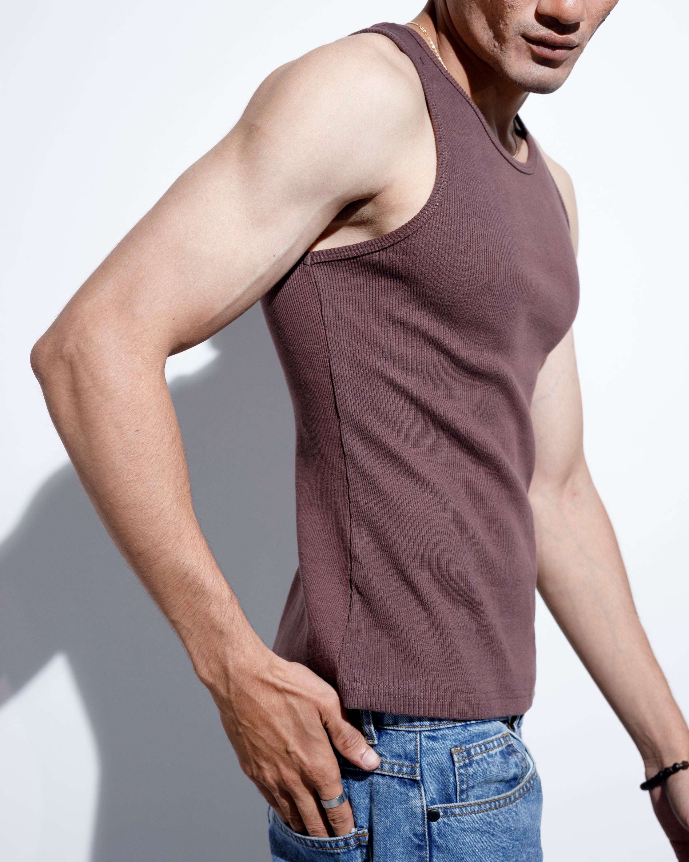 Dark Brown Ribbed Tank Top